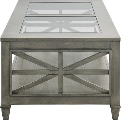 Solid Wood Coffee Table with Tempered Glass Top, 2-Tier 45.5" X 26" Farmhouse - Image 7