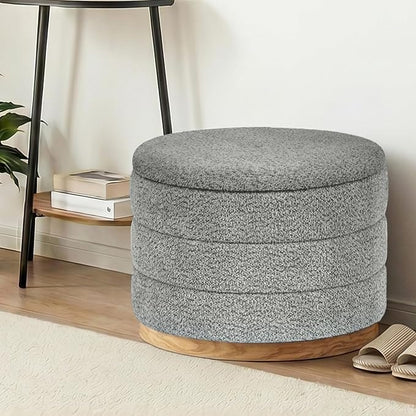 Round Storage Ottoman with Tray Lid, Folding Chenille Fabric Footrest with - Image 8