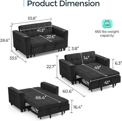 LINSY Sleeper Sofa Bed, Small 3 in 1 Convertible Loveseat Sleeper Couch - Image 2
