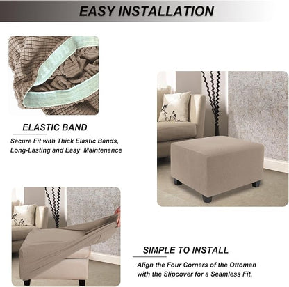 NeColorLife Stretch Ottoman Cover Square Soft Knitted Jacquard Washable Thick - Image 5