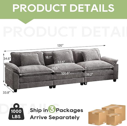 Oprisen 120" Modular Sectional Sofa, Comfy Cloud Couch Sectional Sofa, Chenille - Image 2