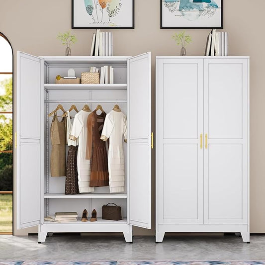 erosoei 71 "Metal Armoire Wardrobe Closet, Steel Clothing Storage Cabinet by erosoei