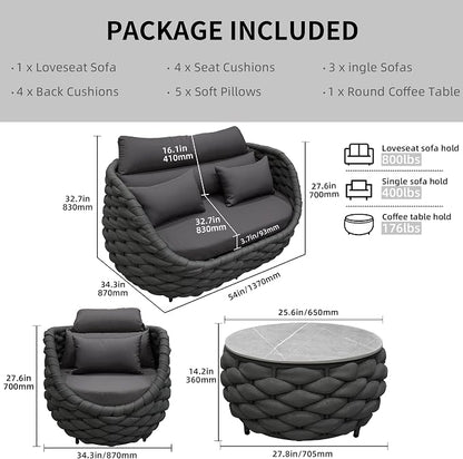TWT Outdoor Patio Furniture Set-6 Pieces Aluminum Sectional Sofa, Metal Patio - Image 2