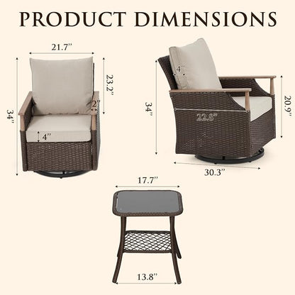 MELLCOM 3 Pieces Patio Furniture Set, Wicker Swivel Glider Chairs - Image 2
