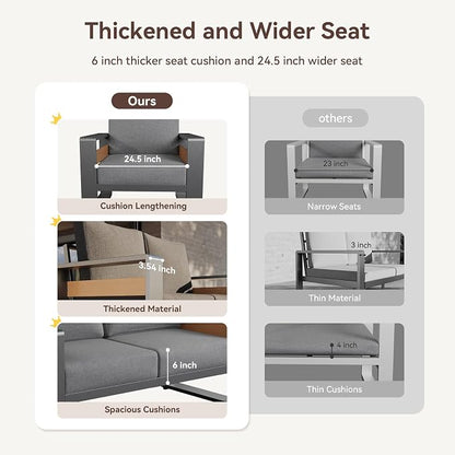 Aoxun Aluminum Outdoor Patio Furniture Set, 2 Seats Metal Sectional Patio - Image 5