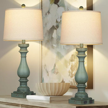 Cinkeda 29" Tall Table Lamp for Living Room Set of 2, Vintage Bedside - Image 3