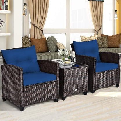 COSTWAY 3PCS Patio Furniture Set, PE Rattan Wicker Sofa w/Washable Cushion and - Image 5