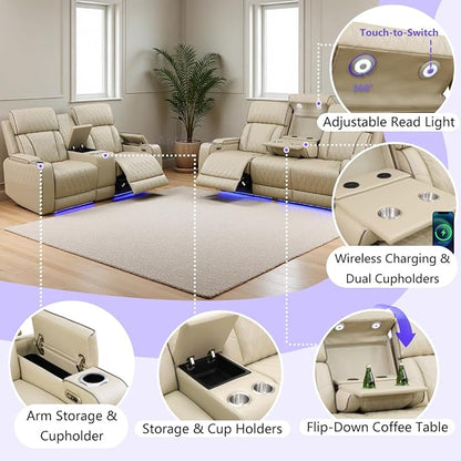 Leather Power Recliner Sofa Set, Living Room Furniture Sets, 2 Piece Reclining - Image 5