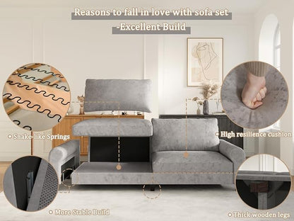 EASE MOOSE Large Seat Velvet L-Shaped Sofa, Soft 4 Seat Couch - Image 9