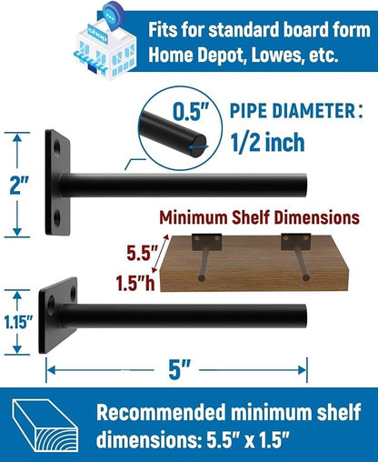 LEOPO Black 12-Pack 5 inch Floating Shelf Brackets, Hidden Shelf Bracket - Image 3