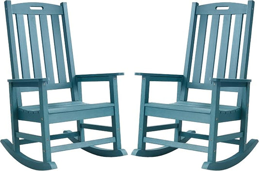 Psilvam Oversized Outdoor Rocking Chair Set of 2, HDPE Porch Rocker by PsilvamGardenFurniture