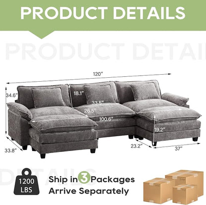 Oprisen 120" Modular Sectional Sofa, Comfy Cloud Couch Sectional Sofa - Image 2