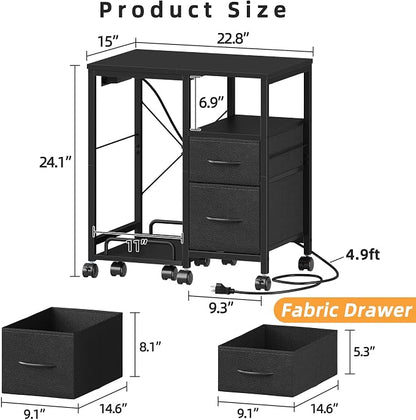 YAOHUOO Printer Stand with Power Outlet/Fabric Drawers, Printer Cabinet with - Image 7