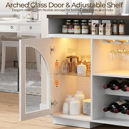 Wine Bar Cabinet, Arched Glass Doors, Wine Rack, Adjustable Shelves, Sideboard - Image 4