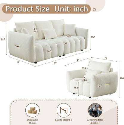 Antetek Teddy Sofa Set for Living Room, Modern Deep Seat Sofa Chair and - Image 2