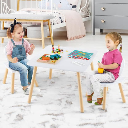 Costzon Kids Table and Chair Set, 3 Pieces Wooden Activity Table & 2 Rabbit - Image 2