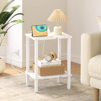 TUTOTAK End Table with Charging Station, Small Side Table, Nightstand Bedside - Image 2