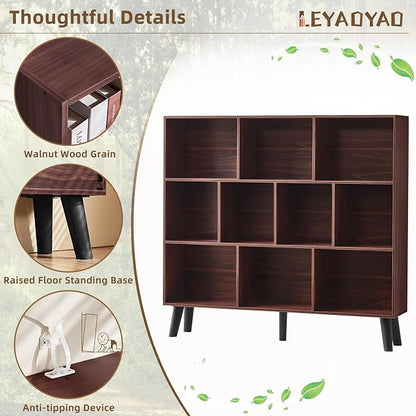 LEYAOYAO 10 Cube Bookshelf, 3 Tier Modern Wide Bookcase - Image 3