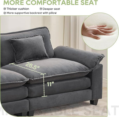 Oprisen 120" Modular Sectional Sofa, Comfy Cloud Couch Sectional Sofa, Velvet - Image 4