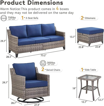 6 Piece Outdoor Patio Wicker Furniture Sets-High Back Outdoor Conversation Set - Image 8