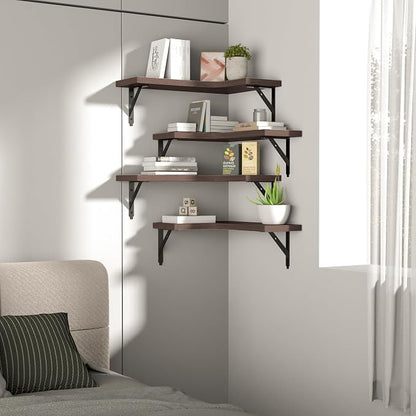 ROMGUAR CRAFT Corner Floating Shelves Wall Mounted Set of 4, Rustic Wood - Image 7