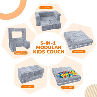 MeMoreCool Kids Sofa Couch, Glow-in-the-Dark Plush Cover, Convertible Foam - Image 4