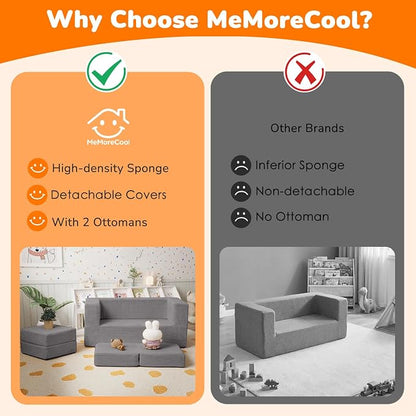 MeMoreCool Modular Kids Couch – Light Grey Foam Play Sofa Bed Convertible - Image 7