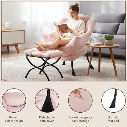 Welnow Lazy Chair with Ottoman, Modern Accent Chair with Armrests and a Side - Image 4