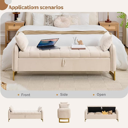 66" Storage Bench for Bedroom End of Bed, King Size Bed Bench - Image 6