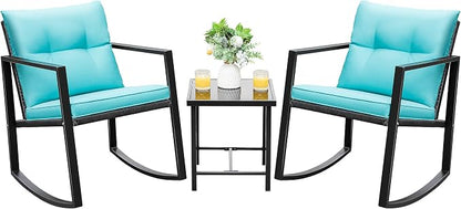 Devoko 3 Piece Rocking Bistro Set Wicker Patio Outdoor Furniture Porch Chairs by DEVOKO