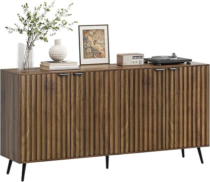 Smuxee 63" Fluted Sideboard Cabinet, Freestanding Walnut Buffet Cabinet - Image 8