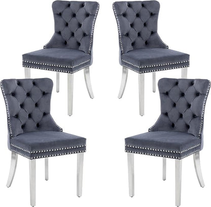 KCC Velvet Dining Chairs Set of 4, Upholstered High-end Tufted Dining Room Chair by KCC
