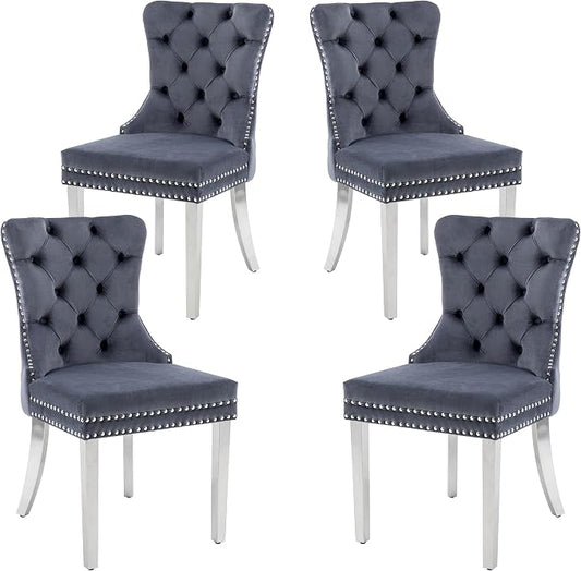 KCC Velvet Dining Chairs Set of 4, Upholstered High-end Tufted Dining Room Chair by KCC
