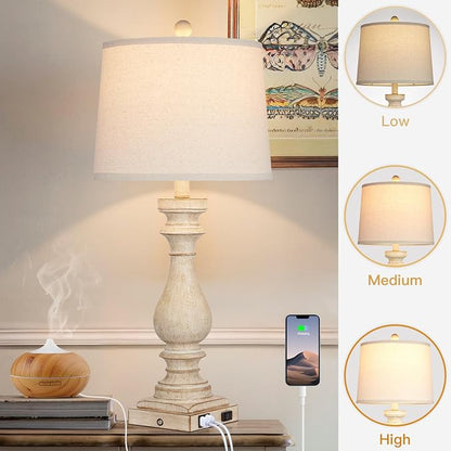 Cinkeda 29" Tall Table Lamp for Living Room Set of 2, Farmhouse Nightstand - Image 2