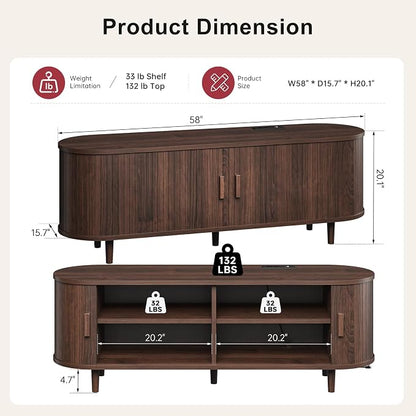 58" Mid Century Modern TV Stand, Wood TV Consoles - Image 3
