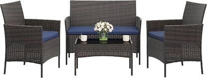 4-Piece Outdoor Furniture Set, PE Rattan Wicker Chairs - Image 8