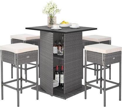 Tangkula 5 Piece Outdoor Rattan Bar Set, Patio Bar Furniture by TANGKULA