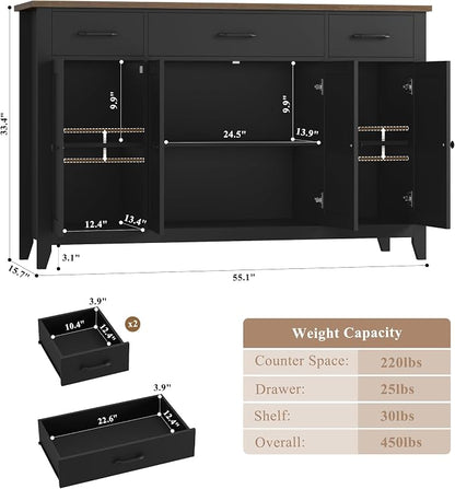 HORSTORS 55" Buffet Cabinet, Modern Farmhouse Sideboard Buffet - Image 3