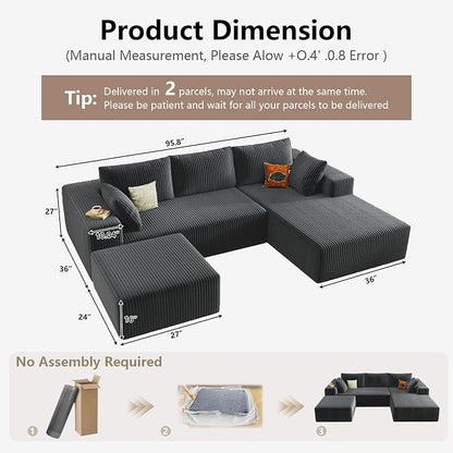 95" Cloud Sectional Couch U-Shaped Chaise - Image 2