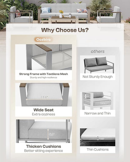 Outdoor Aluminum 3-Seat Sofa, Modern Patio Patio Furniture - Image 8