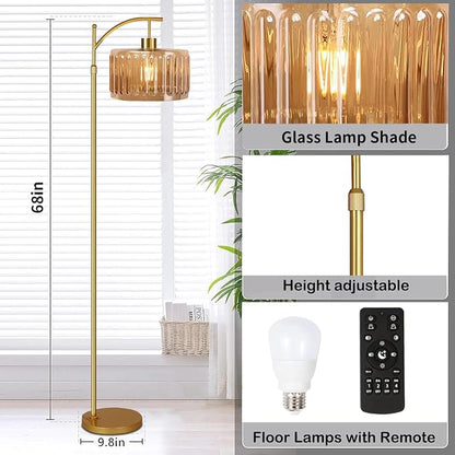 QIYIZM Glass Floor Lamp for Living Room, Mid Century Modern Brass Tall Lamp - Image 5