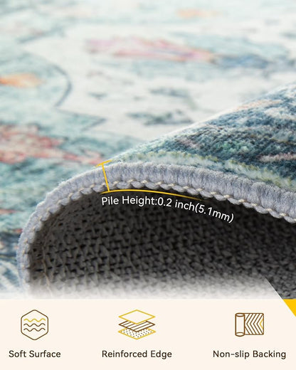 RELEANY Area Rugs 9'x12' Washable Non-Slip, Floral Vintage Distress Print - Image 5
