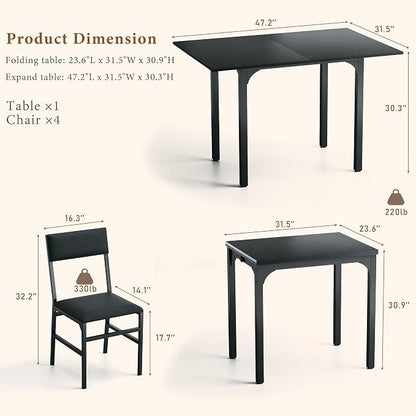 HUAHUU Dining Table Set for 4, Extendable Kitchen Table Cushion Chairs Set of 4 - Image 5