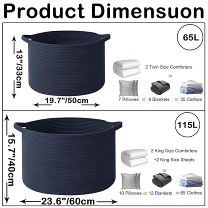65L Large Blanket Basket, Woven Rope Laundry Basket Hamper - Image 2