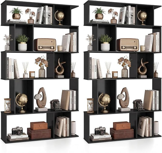 Giantex 5-Tier Bookshelves Set of 2, 10-Cube Geometric Bookcase by Giantex