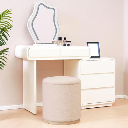 PINPLUS Round Ottoman with Storage Set of 2, Vanity Stool with Storage - Image 5