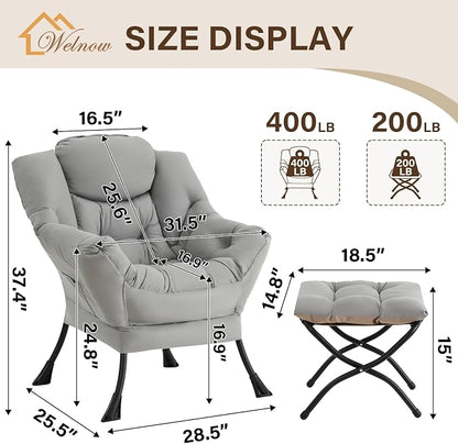 Welnow Lazy Chair with Ottoman, Modern Accent Chair with Armrests and a Side - Image 3