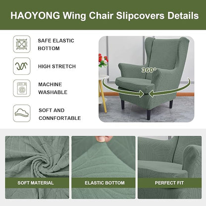 HAOYONG Waterproof Wing Chair Slipcovers Stretch Wingback Chair Covers 4 Pieces - Image 4