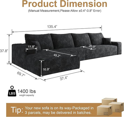 136" Sectional Couches for Living Room Cloud Couch Sofa - Image 2