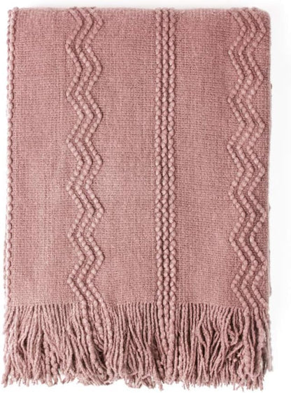BOURINA Coral Pink Throw Blanket 60 x80 Inches Textured Solid Soft Sofa Throw by BOURINA